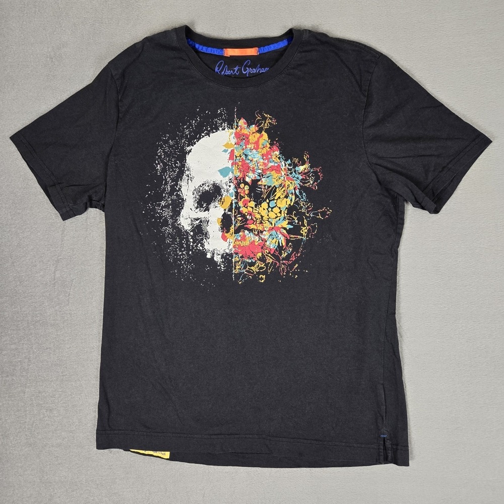 Robert Graham T-Shirt Mens XL Black Short Sleeve Skull Crew Neck Pullover Cotton